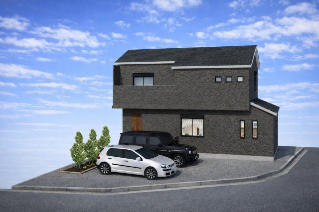 川島玉頭町　新築参考プランの外観パース|【外観イメージパース】
建物の雰囲気をイメージしやすい外観パース図です。※本パース図はイメージの為、実際の仕上がりとは多少異なる場合がございます。（新築参考プラン102.47㎡、建物価格2018万円）