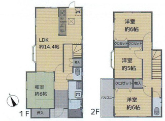 【間取り】 | 厚木市恩名 中古戸建て | LDK14.4帖+和室6帖　全居室収納　食洗器・浄水器　浴室乾燥機+窓
