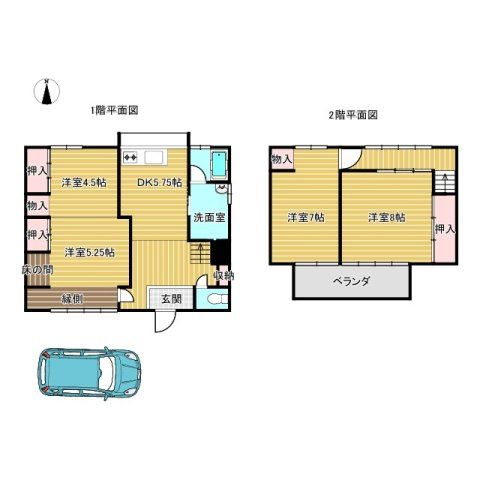 「眺望良好」高知市東石立町　中古住宅の間取り|南向きの3LDKのお家。ベランダからの眺望が川を望む気持ちの良いロケーションです☆
