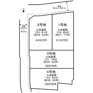 【土地図】 | 原田　売土地　全４区画 | 【全４区画】土地面積約３６．５４坪～約３７．７７坪！夢のマイホームを実現してくださいね♪