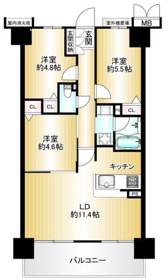 【間取り】 | ソシエ北大阪 | 眺望良好・Ｒ８年４月中旬室内改装完了予定・全居室収納有・ペット飼育可