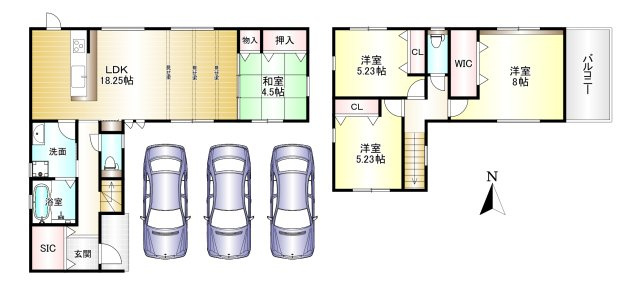磯城郡田原本町大字宮森の間取り|4LDK　土地面積：147.87㎡　建物面積：102.26㎡　駐車スペース3台