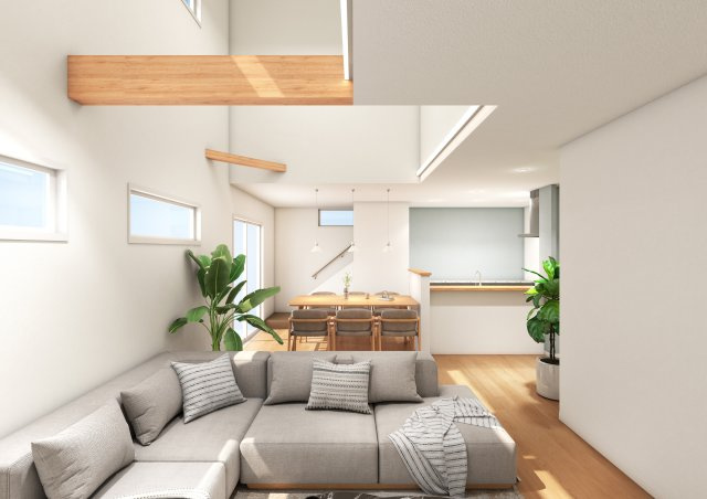 【間取り】 | グランドエスカイヤー二宮１丁目　３号地 | リビングの吹抜けは陽射し差し込み開放感があります♪
