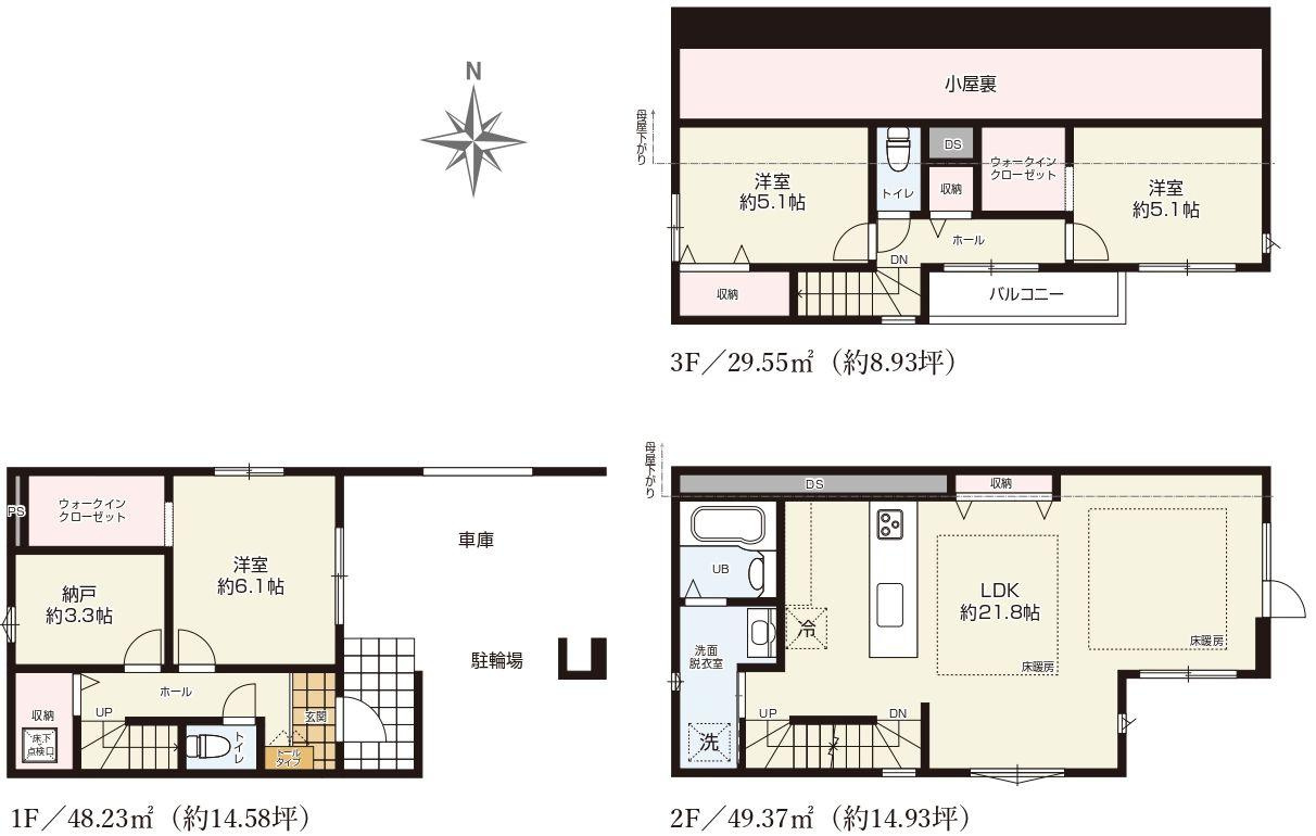 江戸川区松江2丁目新築分譲住宅の間取り|3LDK・納戸・ウォークインクローゼット×2・カースペース2台