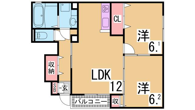 神戸市長田区雲雀ケ丘３丁目のアパートの間取り