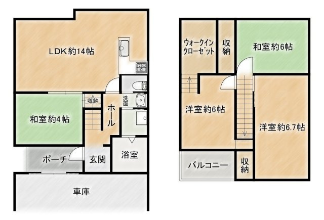 瓦宮二丁目中古戸建の間取り|現況優先※テープ測量のため帖数については実際と異なる可能性がございます。