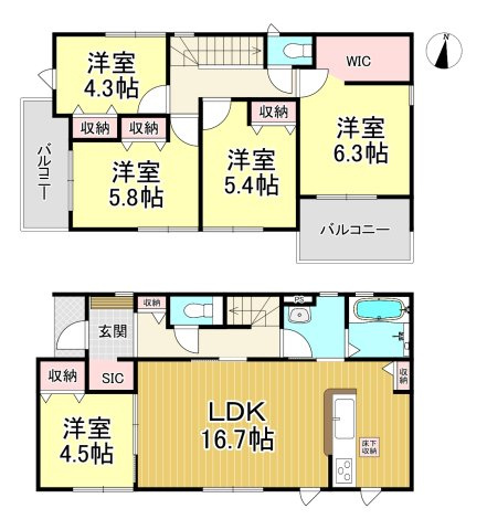 常滑市飛香台7丁目　全2棟　2号棟の間取り|5LDK+WIC+SIC☆