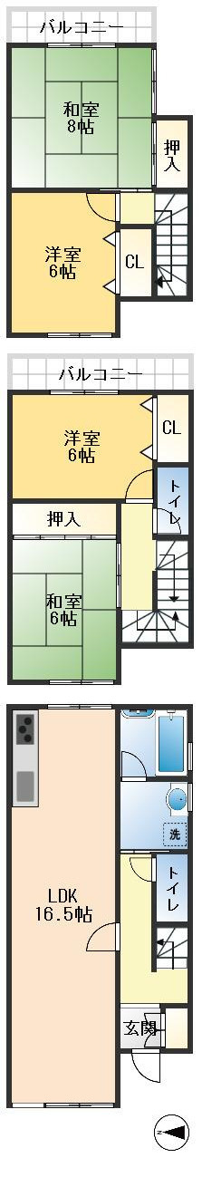 摂津市鳥飼新町2丁目　中古戸建の間取り
