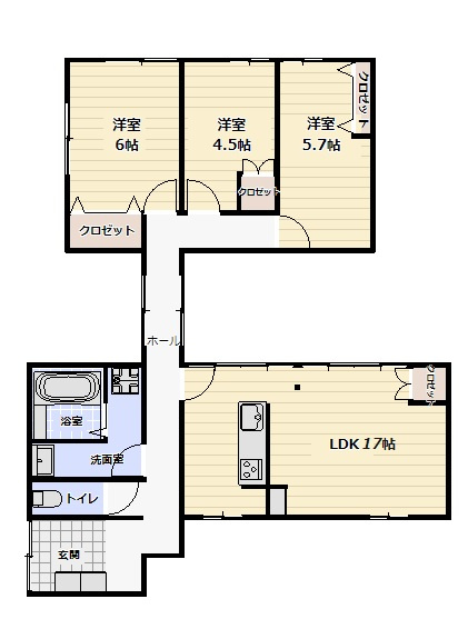米子市両三柳中古戸建の間取り|平屋建て3LDKとなっております。
フルリフォームされており生まれ変わった住空間となっております。