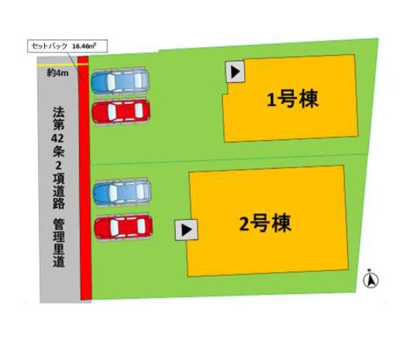 熊本市西区野中2丁目第1-2棟(1号棟)の区画図|配置図（1号棟）