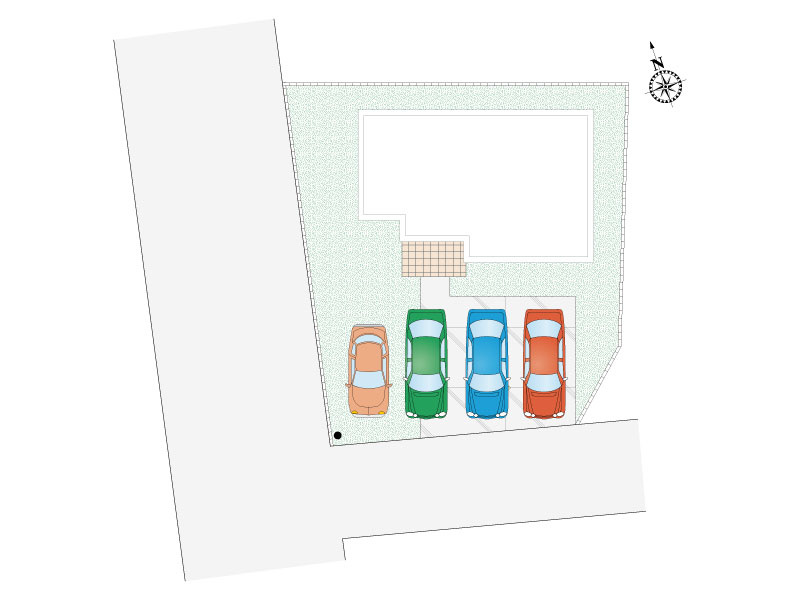 【2号棟：区画図・駐車場配置図】最大並列4台駐車可能です！