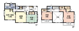 【間取り】 | 市原市ちはら台東1丁目　京成千原線「ちはら台」駅 | 開放感あふれる大きな吹き抜けが特徴の3LDKです。1階は独立した和室と広々とした居間が続き間になり、2階には主寝室に最適な9.2帖の洋室を配置。各所に収納も充実し、家族がゆったり暮らせる間取りです。