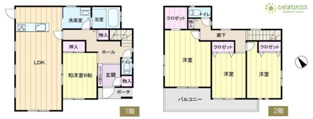 【間取り】 | 取手市紫水3丁目　中古戸建 | 2部屋から出入り可能なバルコニー！