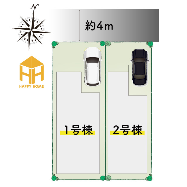 テラシエ松ケ丘2丁目新築一戸建て│4LDK+駐車駐輪の区画図|全2区画新規分譲開始致しました。