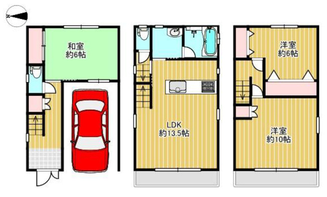 【間取り】 | 平野区平野東4丁目 | 【室内水廻り設備一新！全面リフォーム後のお引渡し☆（2026年5月末完了予定）2階に水廻り設備集約、家事の効率UP♪全居室6帖以上です♪】