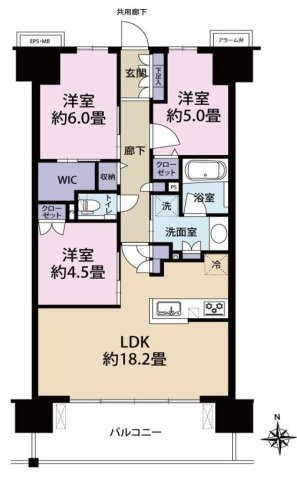 【間取り】 | エクセレントシティ本厚木駅前 | 3LDKは、リビングダイニングキッチンと3つの居室がある間取り。ファミリー層に非常に人気の高い間取りで、広々としたリビングで家族団らんを楽しみ、個室でプライベートな時間も確保できるのが大きな魅力です。