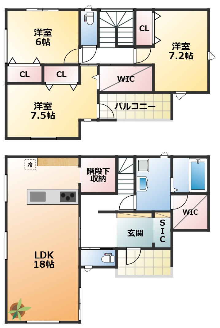 アーバンレジオス宇都宮市滝の原3丁目の間取り|南向きで陽当たりの良い間取りです