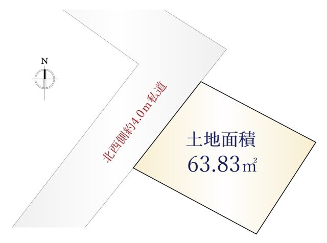 東京都練馬区北町5丁目 限定1棟の区画図|土地面積63.83m2、建物面積775.36m2 、整形地
前面道路はお車の往来が少なくお子様にも安心の立地