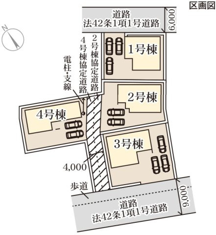 【LiveleGarden】下野烏ケ森 全4棟の区画図|〇閑静な住宅街・全４邸〇