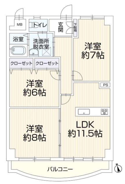 クレール・ボアの間取り|～南向き3LDK　陽当たり良好、全室6帖以上の快適住空間～