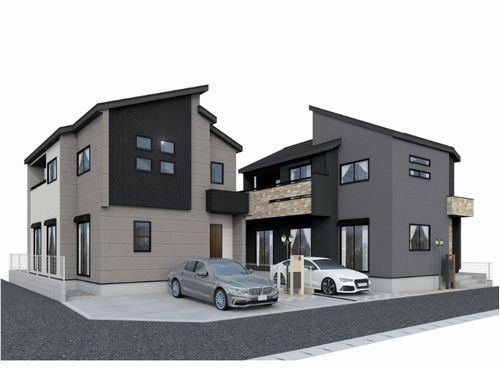【外観】 | 【仲介手数料０円】茅ヶ崎市円蔵3期　新築一戸建て　1号棟　全2棟 | 外観パース　茅ヶ崎市円蔵3期　新築一戸建て　全2棟