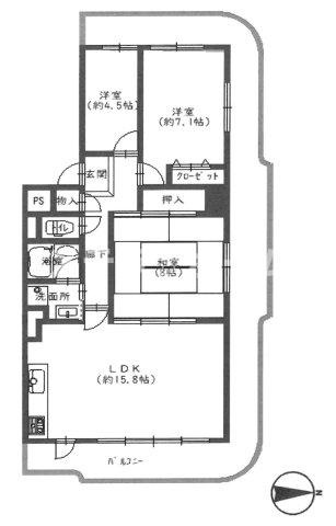 ネオコーポ茨木の間取り|3面バルコニー