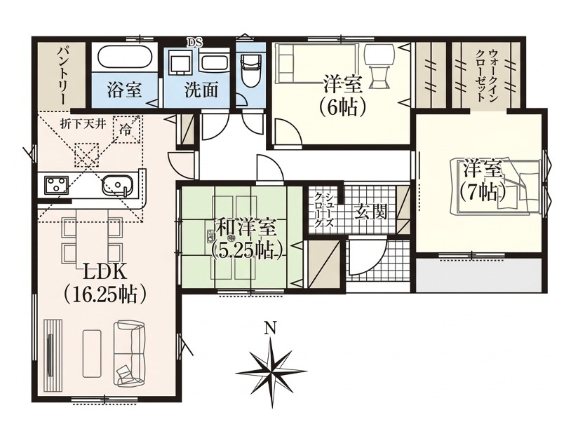 [新築住宅] 行田市矢場 平屋 全2棟の間取り