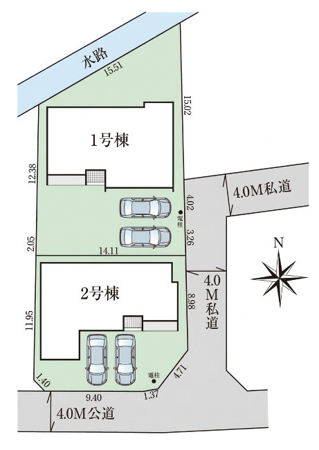 [新築住宅] 行田市矢場 平屋 全2棟の区画図