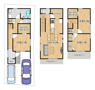 【土地図＋建物プラン例】 | 百舌鳥梅町１丁　売土地 | 【建物プラン例】建物参考価格2000万円 （外構費別）建物面積101.45ｍ2！フリープランですので、お好きに間取り変更できますよ！
