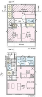 【間取り】 | 【仲介手数料無料！！】府中市清水が丘　新築戸建て（全9棟）3号棟　5290万円