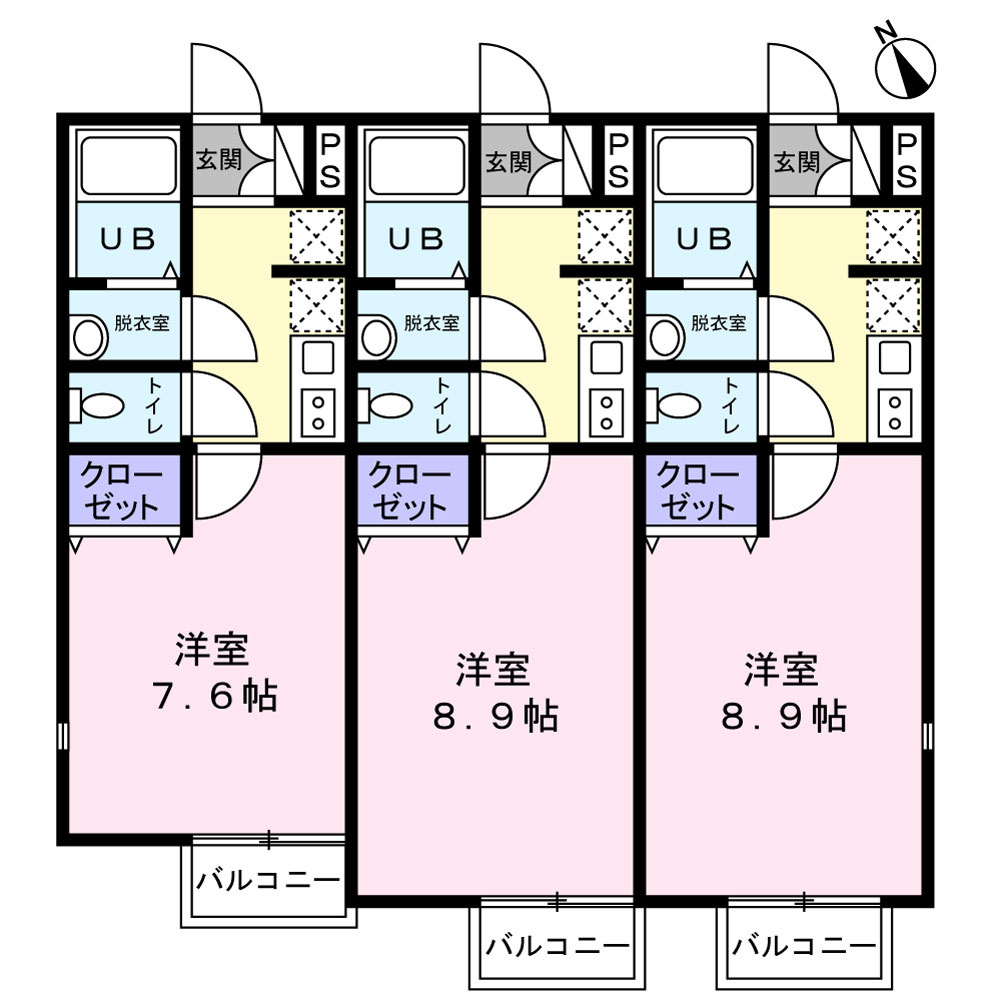 Irisの間取り|※一番左のお部屋が203号室