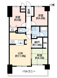 【間取り】 | セントラル第8武庫之荘 | 3LDK　1,380万円　専有面積60.30㎡　バルコニー面積11.52㎡7階建5階部分です！LDKは11帖以上のゆとりある空間、納戸付きで収納充実キッチンからリビングダイニングを見渡せる間取りです！