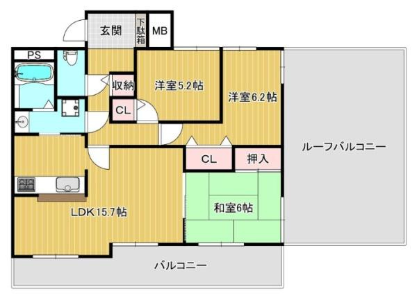 【間取り】 | ソワール新檜尾台6号棟 | 専有面積:73.95平米　バルコニー面積:48.23平米　間取り:3LDK！