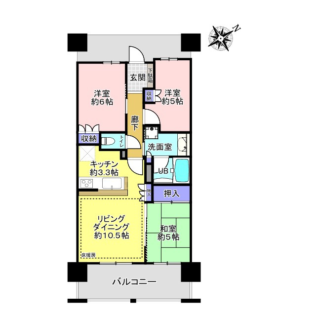 ザ・ライオンズ三郷中央レジデンスＢの間取り|ペットと暮らせる3LDKのお部屋です。床暖房付で、冬でも足元からやさしく暖まる快適な住空間です