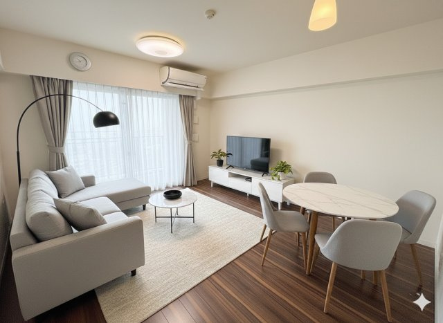 ザ・ライオンズ三郷中央レジデンスＢの居間・リビング|最上階につき陽当たり・通風良好！※既存の家具を消し、CGによる画像処理を行っています。