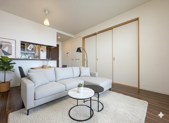 ザ・ライオンズ三郷中央レジデンスＢの居間・リビング|床暖房付きで冬でも足元ポカポカです※既存の家具を消し、CGによる画像処理を行っています。