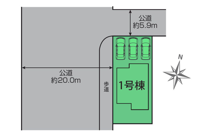 【区画図】 | ブルーミングガーデン前橋市六供町1丁目ー① | カースペースは並列3台駐車可能！