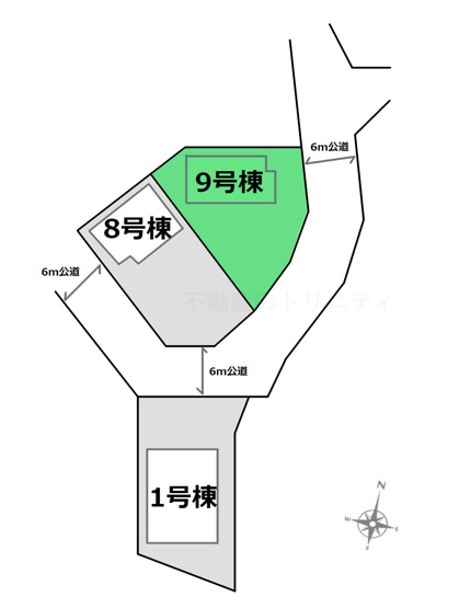 【区画図】 | クレイドルガーデン前橋市北代田町第10-1期ー⑨ | ベルクまで徒歩8分！6ｍ公道に面した敷地！
中央前橋駅まで2.4Kmの生活便利な立地！