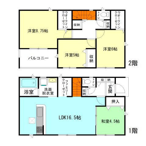 【間取り】 | クレイドルガーデン前橋市北代田町第10-1期ー⑨ | 全居室南向きの4LDK間取り♪
ファミリークローゼットにウォークインクローゼット2ヵ所完備！