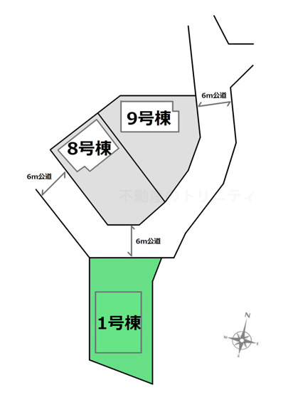【区画図】 | クレイドルガーデン前橋市北代田町第10-1期ー① | ベルクまで徒歩8分！6ｍ公道に面した敷地！
中央前橋駅まで2.4Kmの生活便利な立地！
