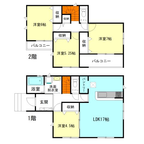 【間取り】 | ハートフルタウン高崎市筑縄町24ー① | 全居室南向き＋モダンな洋室仕様！
キッチンには便利なパントリー収納付き！