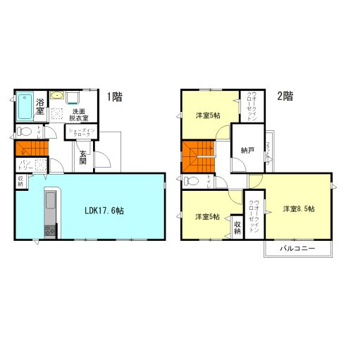 【間取り】 | モクスガーデン前橋市三俣町ー③ | 全居室モダンな洋室＋便利な納戸付き！
玄関には嬉しいシューズインクローク完備！