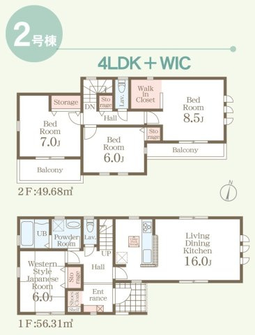 【LiveleGarden】真岡市長田 第9 全2棟の間取り|〇2号棟〇
4LDK+WIC+カースペース3台