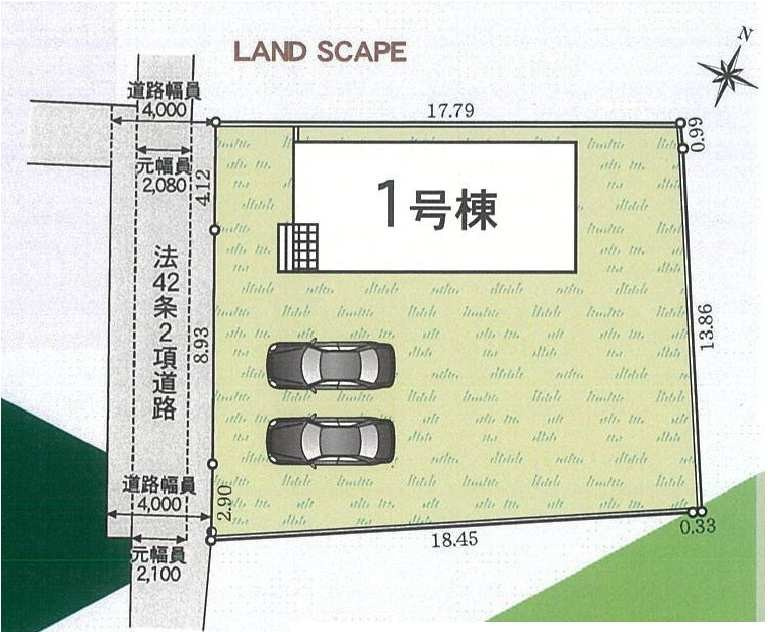 新築　富岡市七日市第５　クレイドルガーデン　１号棟の区画図|1号棟　区画図　西側接道幅員約4ｍ
