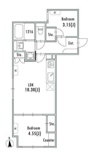 GRAN PASEO大森Ⅱの間取り|南向き南西角部屋の2LDK