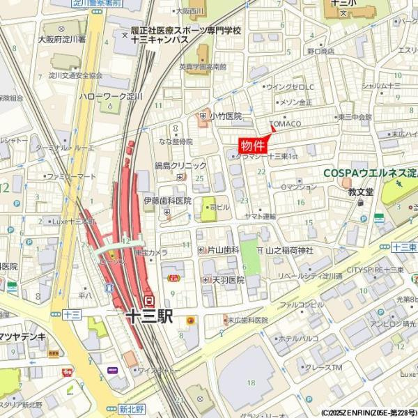 シナジーコート十三東の地図