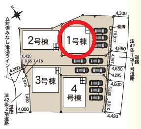 豊田市千足町第6　新築分譲住宅　全4棟　1号棟の区画図