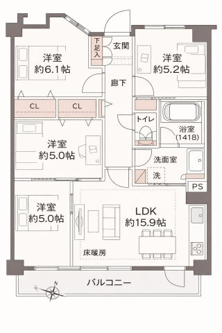 ミオカステーロ大宮の玄関|白を基調とした清潔感溢れる玄関。大型の靴箱は収納豊富で、足元の照明が空間に広がりを演出します。壁一面のアクセントクロスが洗練された空間を創出。