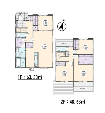福岡市南区鶴田4丁目第5-3棟（3号棟）の間取り|全居室収納付きで便利です。