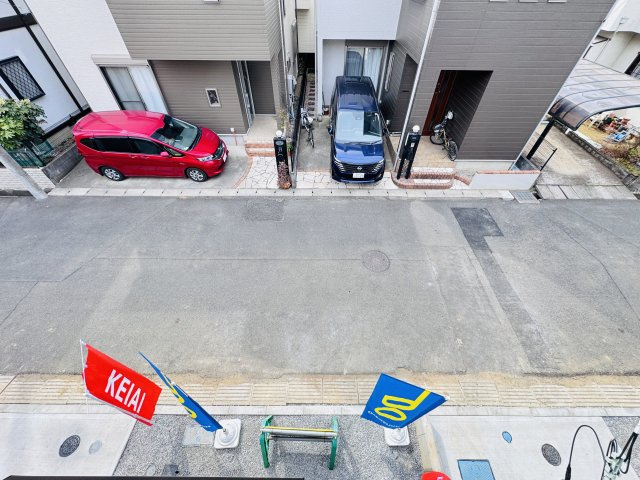流山市鰭ケ崎新築戸建【鰭ケ崎小学校：9分】の展望|バルコニーより道路側眺望・南道路で日当たり良好♪